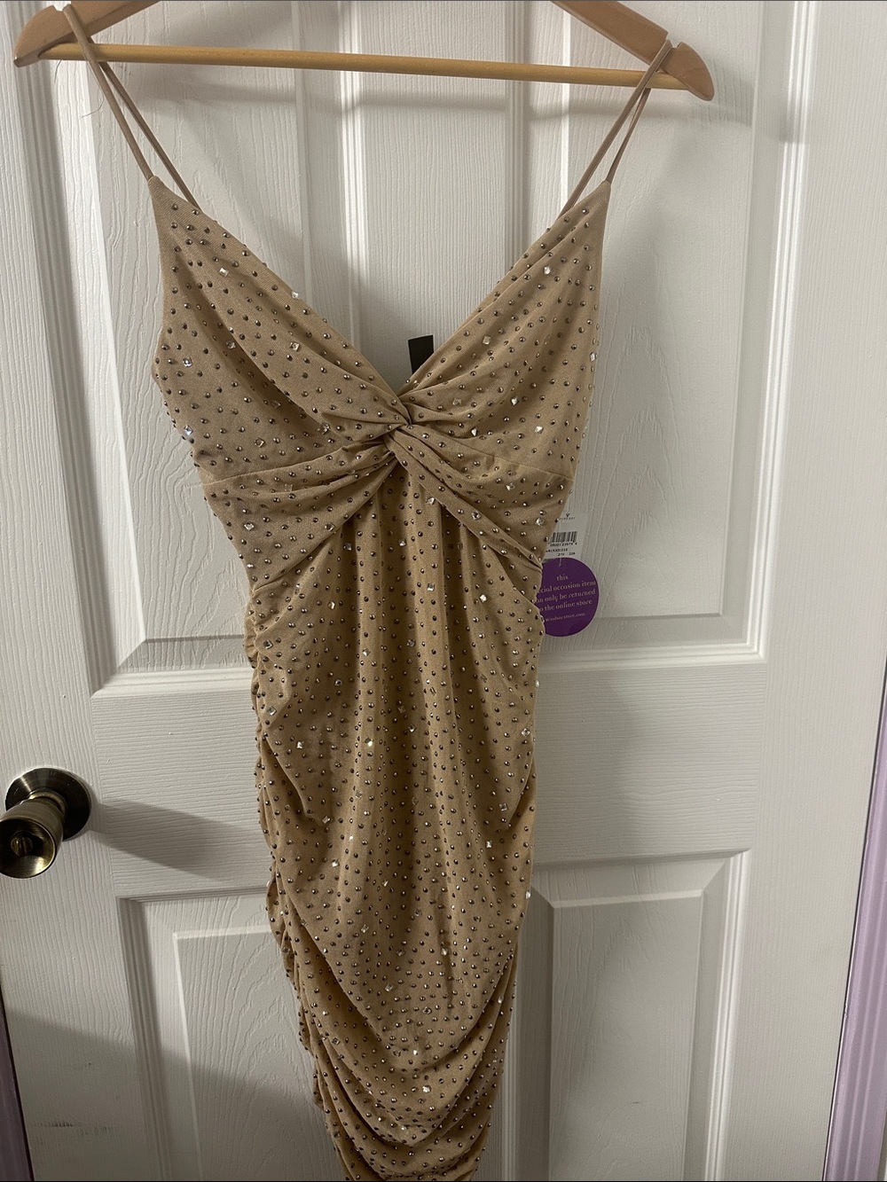 Windsor Champagne Beaded Knot-Front Slip Dress